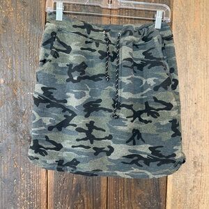 Sundry Olive and Black Camo Drawstring Mini Skirt